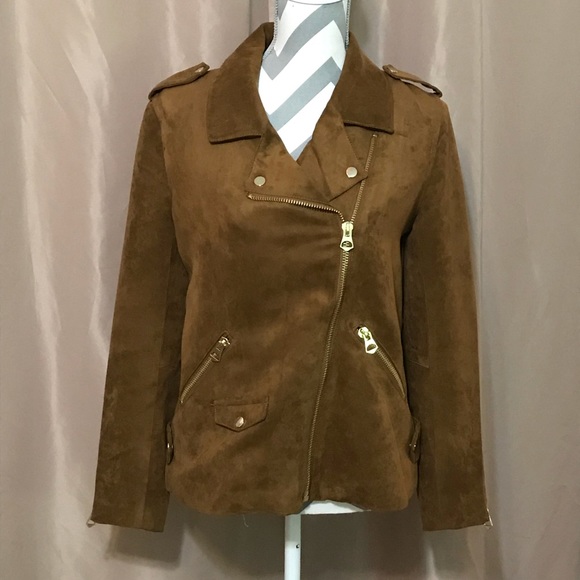 H&M Jackets & Blazers - faux suede H&M motorcycle jacket brown size 10